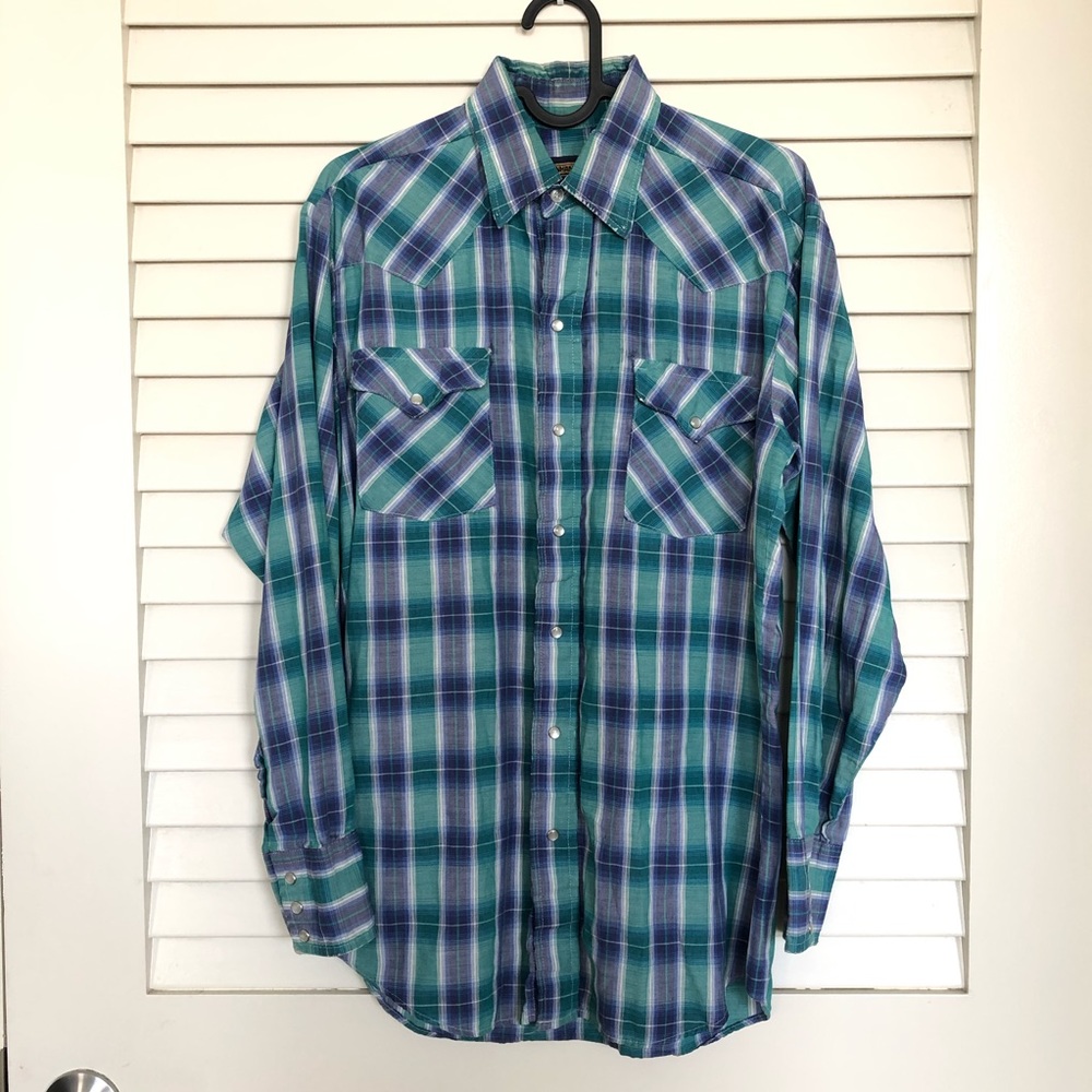 Vintage Plaid Cowboy Long Sleeve Button Up Shirt